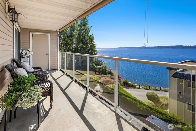 a balcony with furniture
