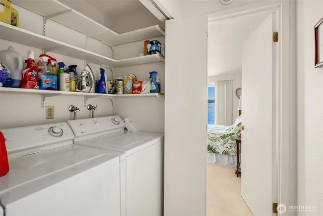 a utility room with dryer and washer