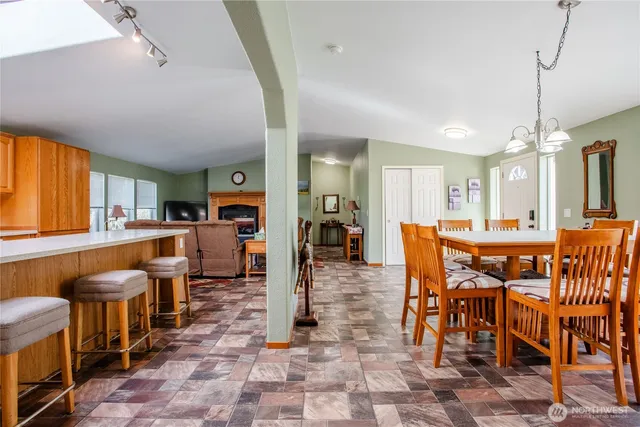 a view of a dining area with furniture