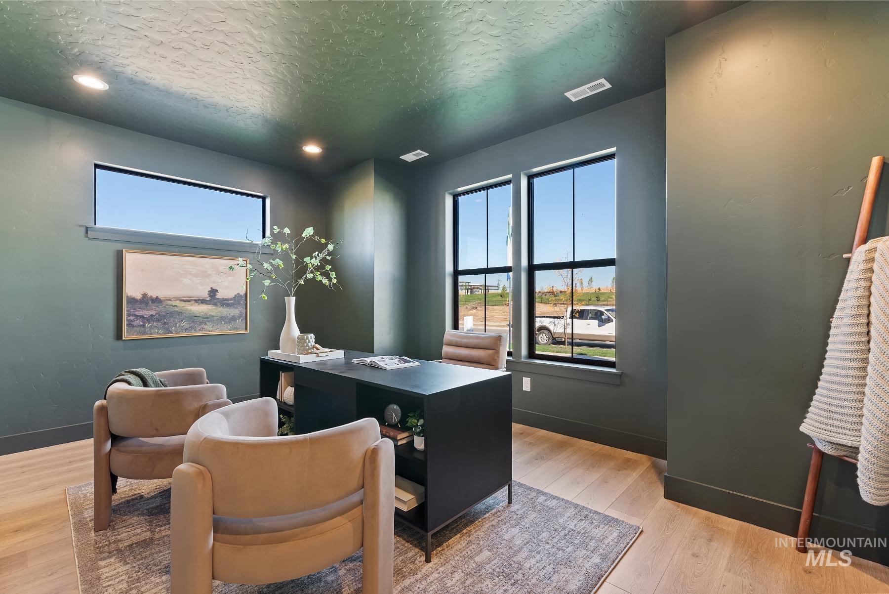 8530 West Graye Street, Unit SHASTA Meridian, ID 83646 - Photo 15 of 28 Office area featuring light wood-type flooring, a textured ceiling, and recessed lighting