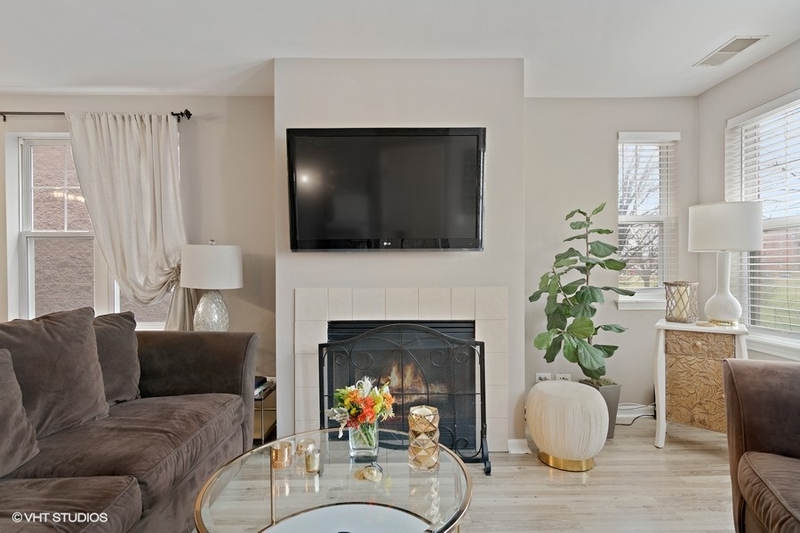 649 West Division Street, Unit B Chicago, IL 60610 - Photo 3 of 15 a living room with furniture a fireplace and a flat screen tv
