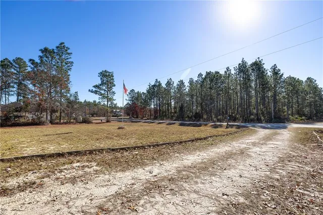 a view of a yard with a house