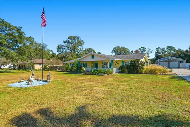 a view of a swimming pool with a yard