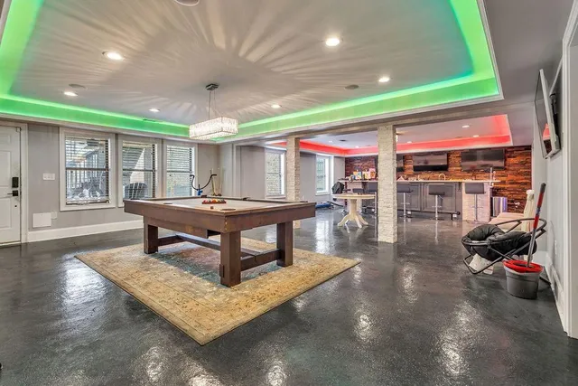 a view of a garden with an outdoor space