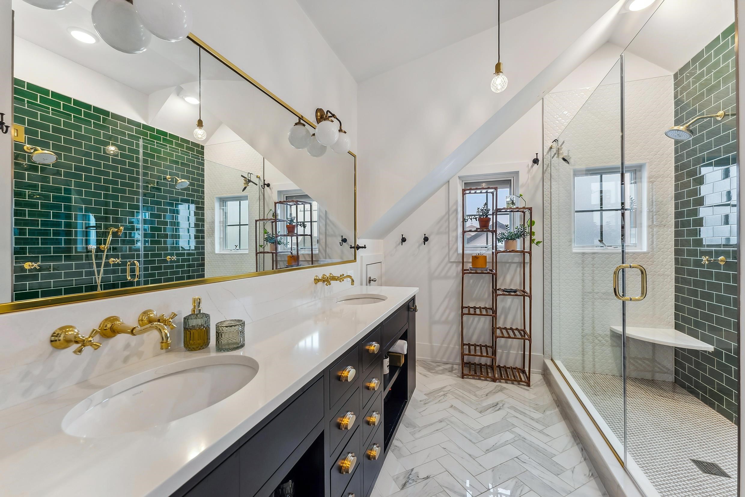 7749 Dune Drive Avalon, NJ 08202 - Photo 39 of 44 a bathroom with a tub a double vanity sink and glass door