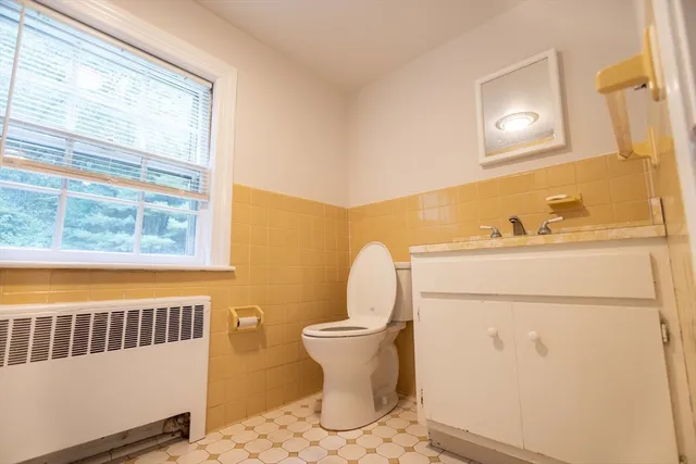 a bathroom with a sink a toilet and a mirror