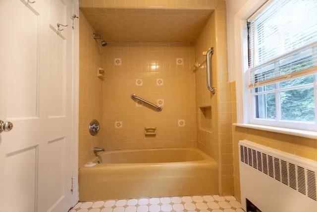 a bathroom with a bathtub and a shower