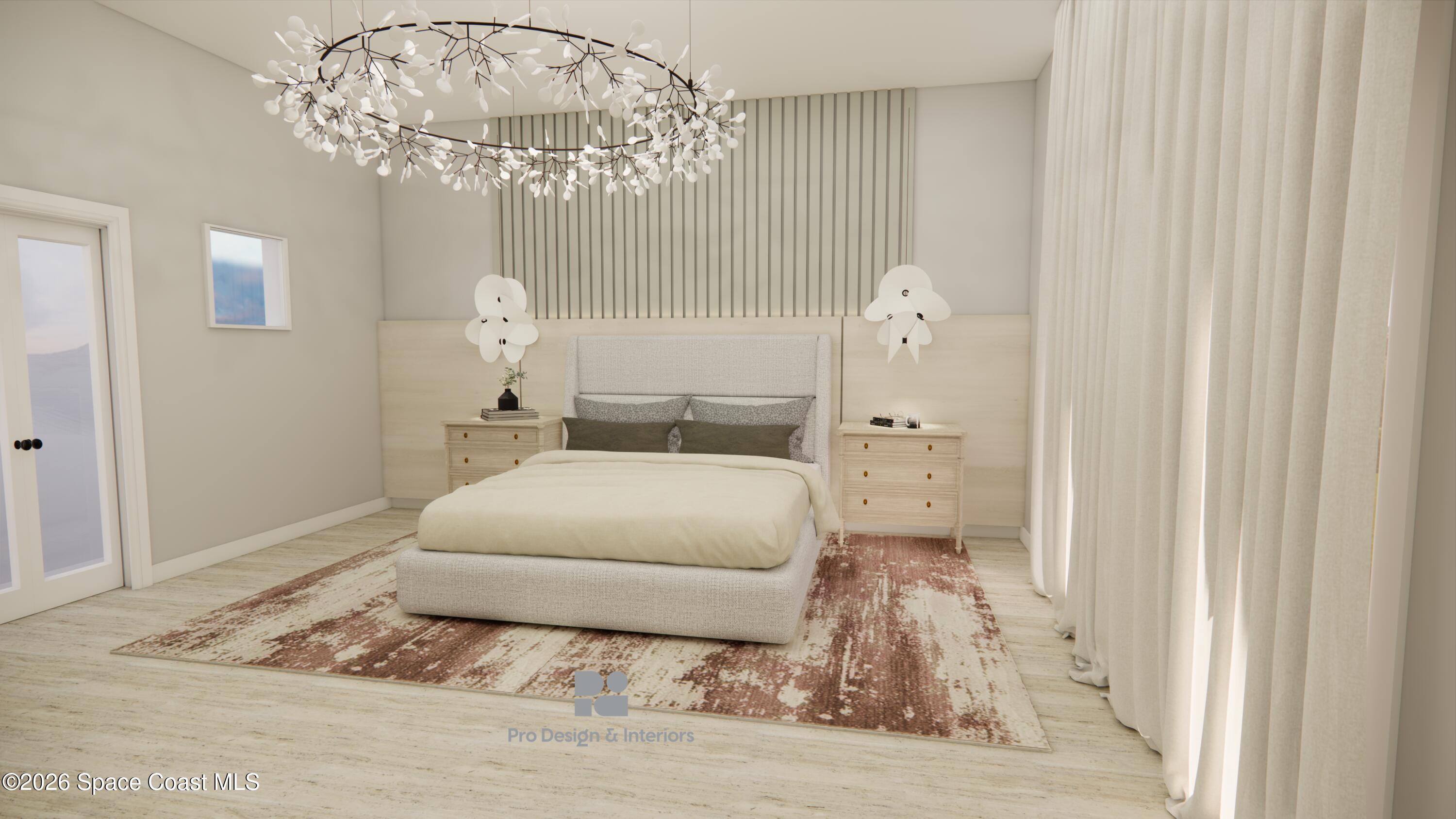 1000 North Riverside Drive Indialantic, FL 32903 - Photo 69 of 91 a bedroom with a bed and a chandelier