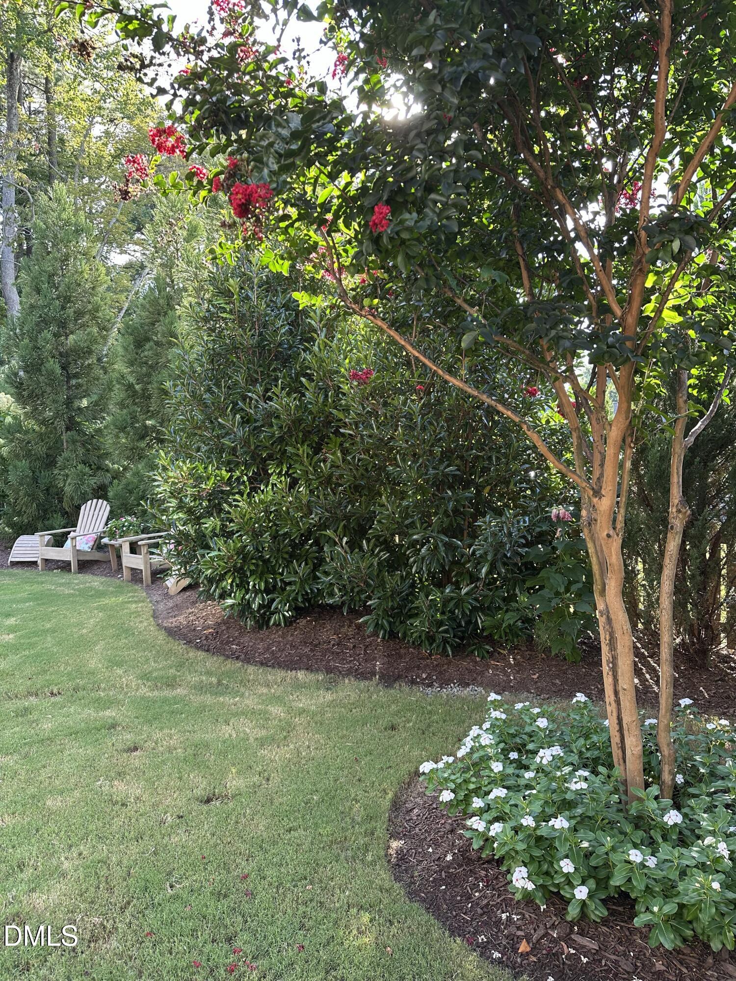 10009 Leesville Grove Drive Raleigh, NC 27613 - Photo 63 of 66 a backyard of a house with lots of green space and lake view
