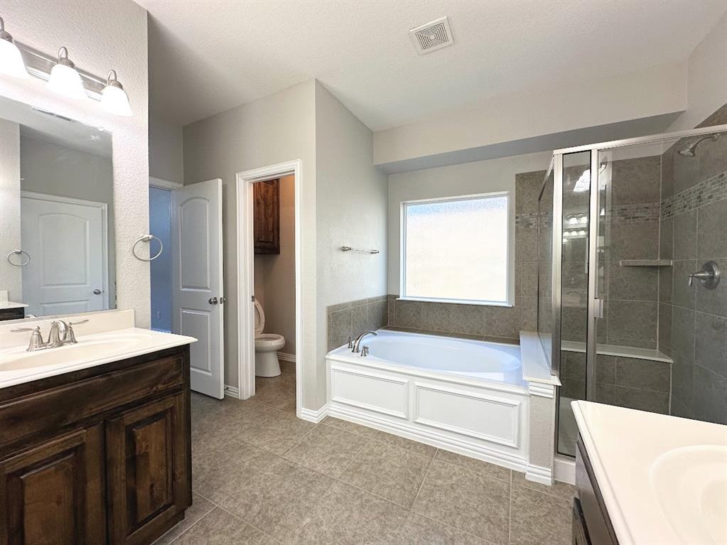2453 Ranchview Drive Little Elm, TX 75068 - Photo 19 of 22 a bathroom with a tub a sink and a large mirror