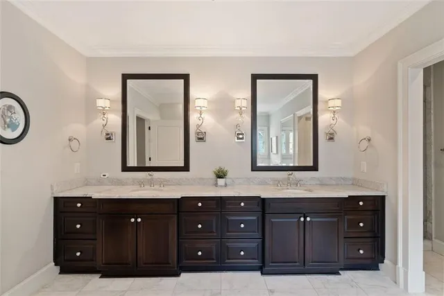 a view of a brick building from a balcony