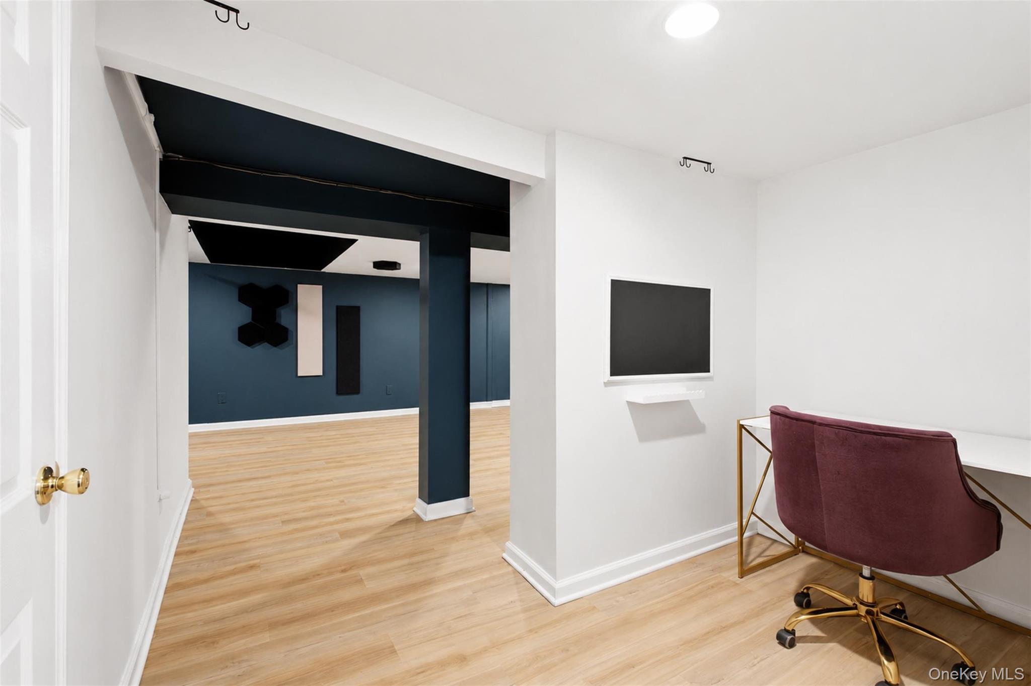 12 Leeside Road Carmel, NY 10512 - Photo 30 of 44 Versatile finished interior basement space featuring wood-finish flooring, recessed lighting, and a white wall-mounted monitor