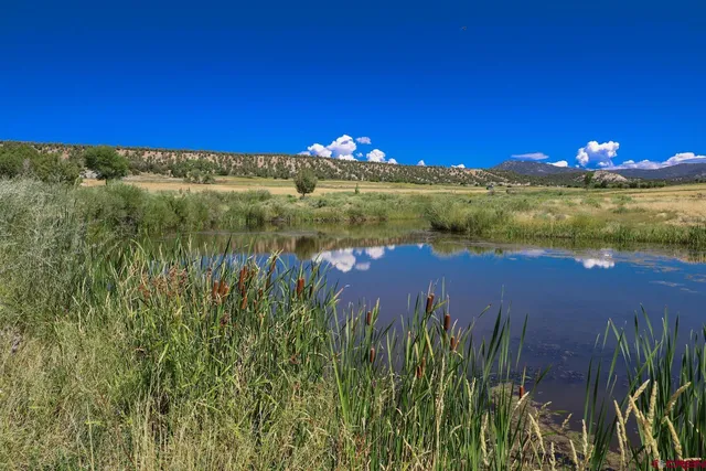 a view of a lake and a mountain in the background