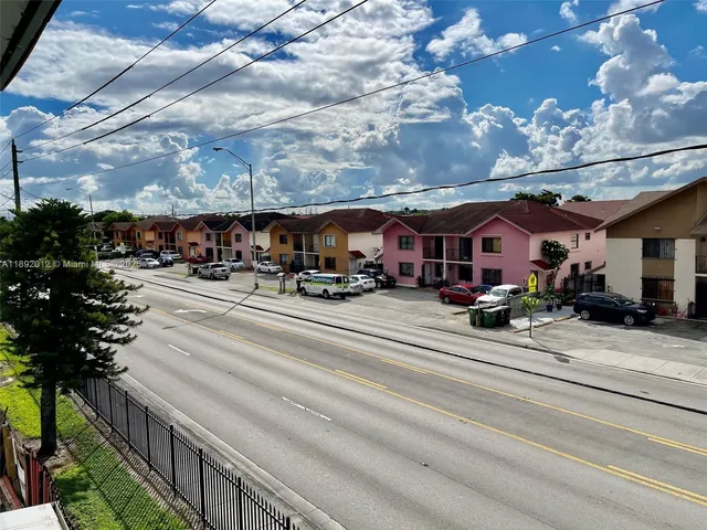 a view of a big yard next to a building