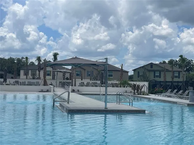 a view of a swimming pool with a patio