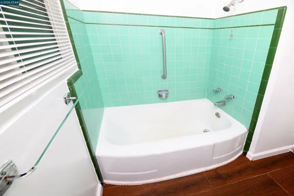 a bathroom with a bathtub