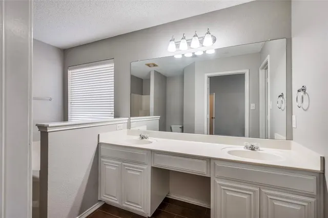 a bathroom with a sink double vanity and a mirror