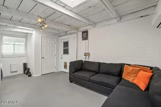 a view of a park with large trees