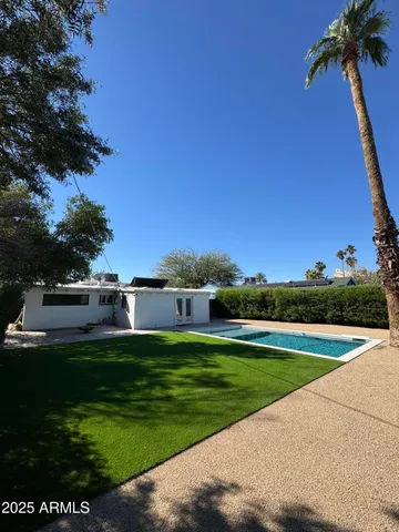 a view of a park with large trees