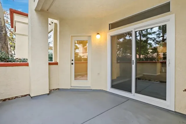 a view of a glass door with a glass door