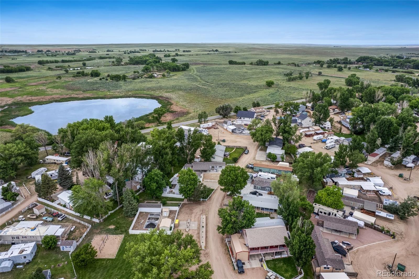 188 Kiowa Road Weldona, CO 80653 - Photo 32 of 34 an aerial view of residential houses with outdoor space and river