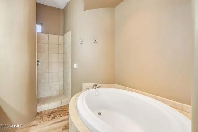 a bathroom with a bathtub