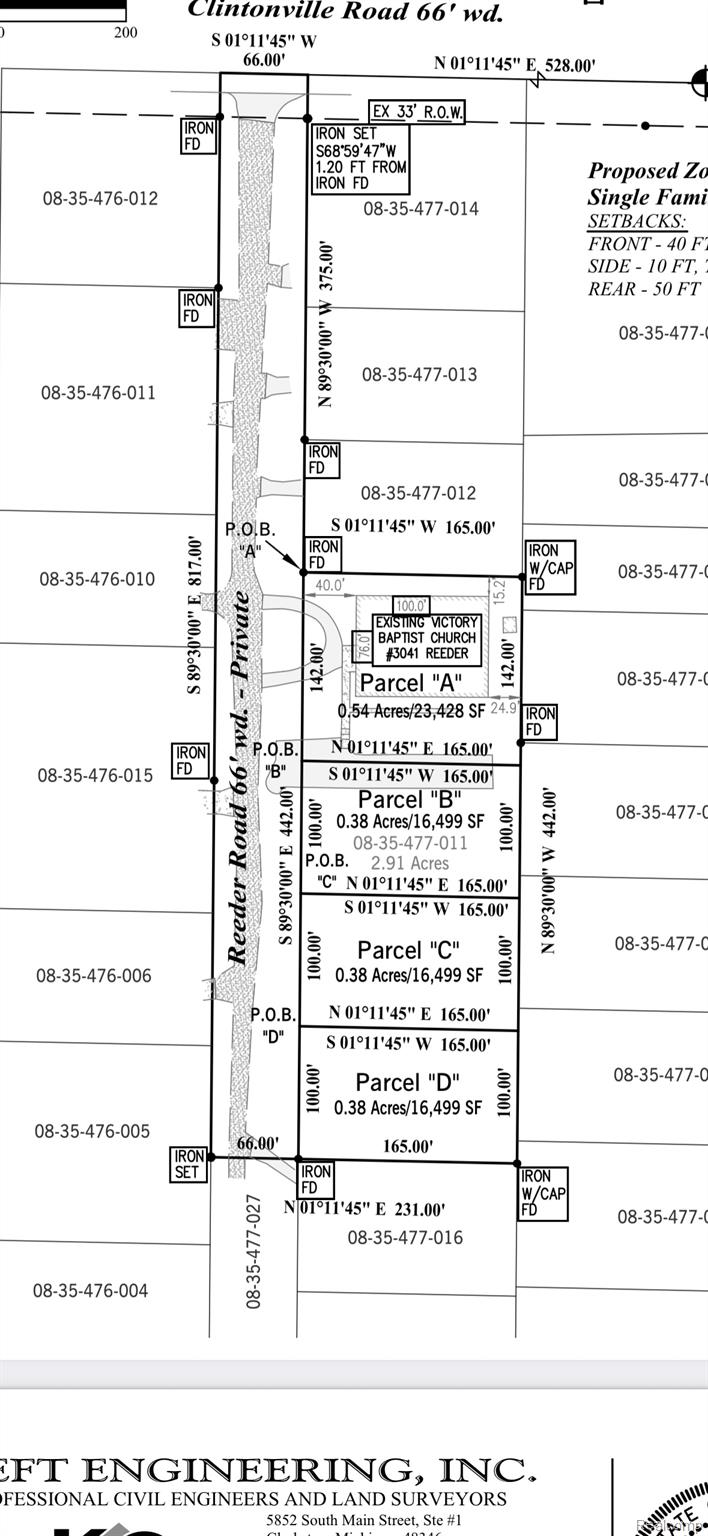 3041 Reeder Road Clarkston, MI 48346 - Photo 22 of 22 Survey Plat. Outlining property dimensions, parcel divisions, and proposed zoning setbacks