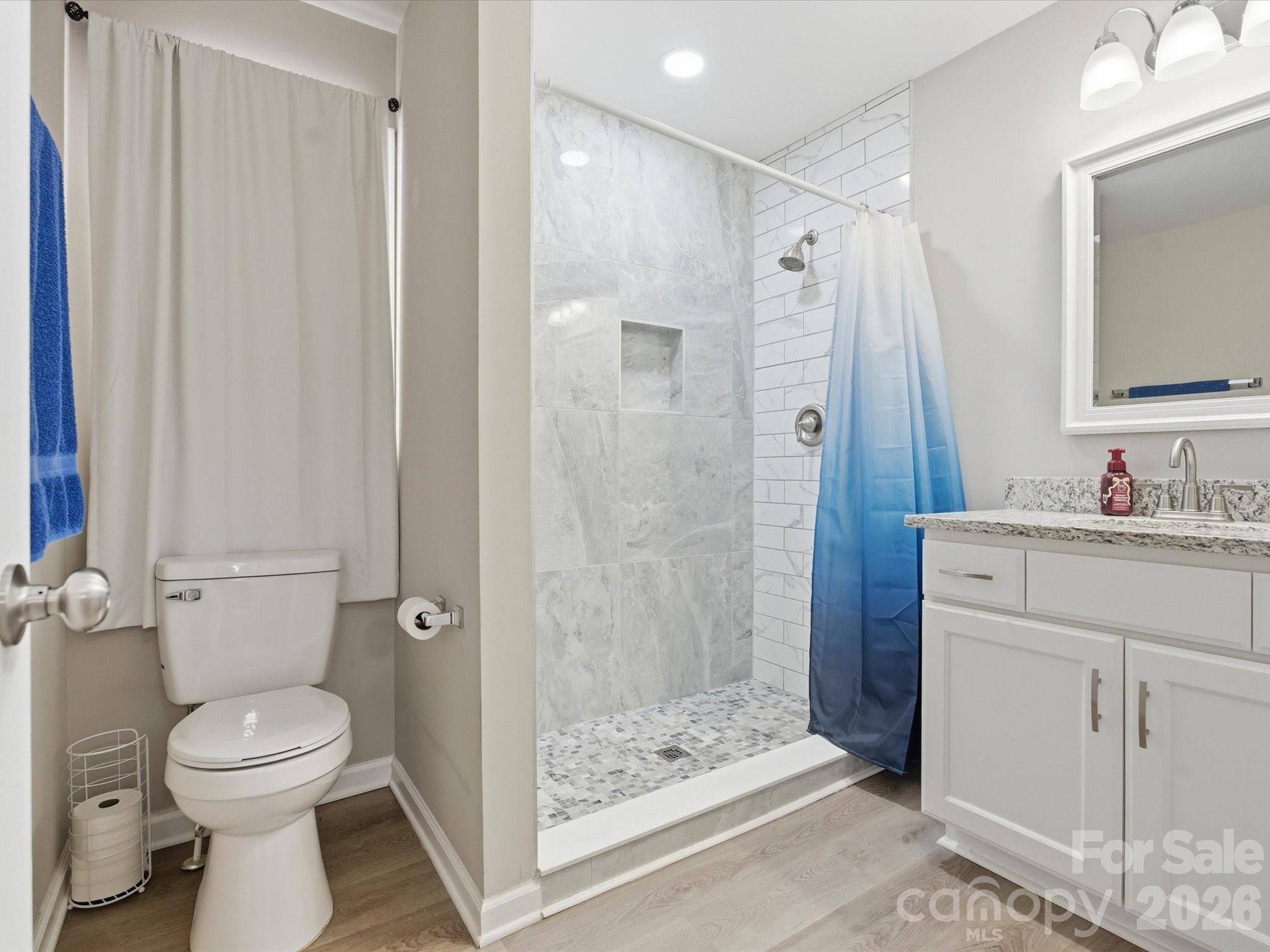 1804 Highway 161, Unit 1 Clover, SC 29710 - Photo 33 of 46 a bathroom with a shower sink vanity mirror and toilet