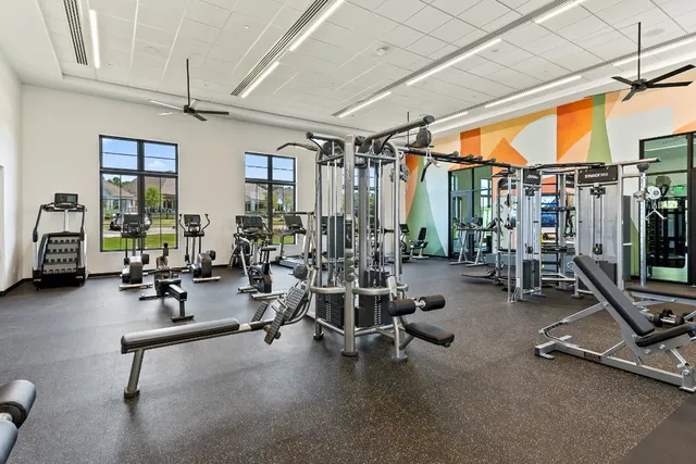 a view of a room with gym equipment