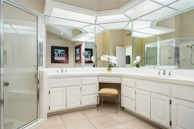 a view of a lake with sitting area