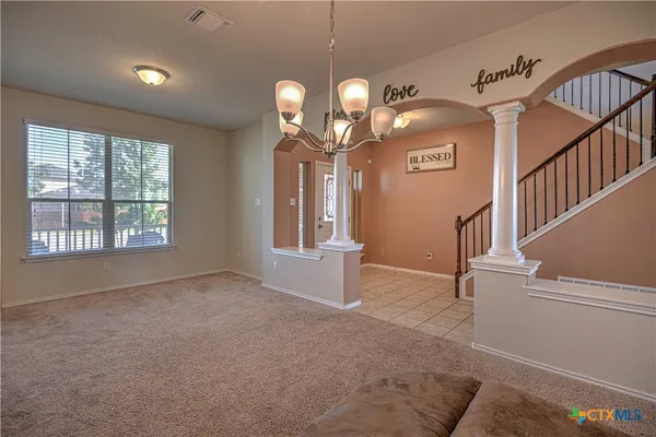 a view of a livingroom with a window