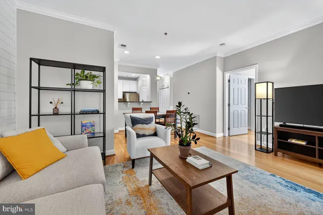 a living room with furniture a rug and a flat screen tv