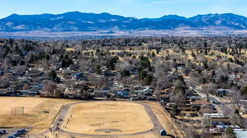a view of a swimming pool with a mountain