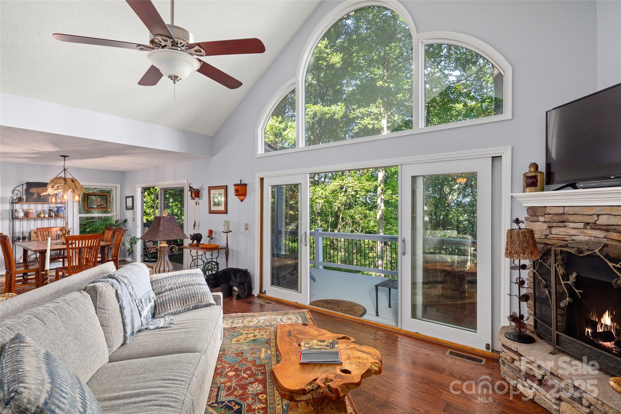 270 Ridge Drive Saluda, NC 28773 - Photo 14 of 32 a living room with furniture a fireplace and a flat screen tv