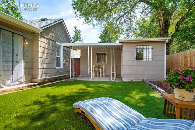 a view of backyard with a barn and a large cactus plant