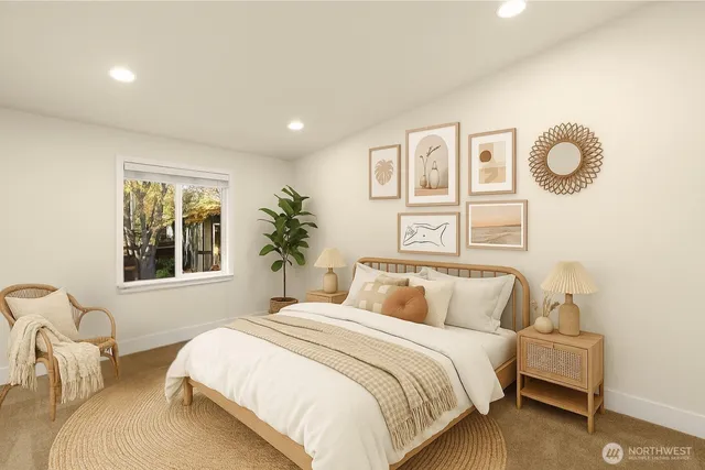 a bedroom with bed and window