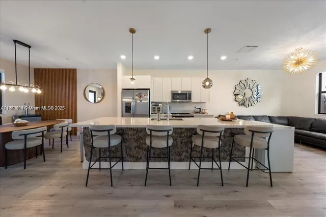 a view of a dining area with furniture