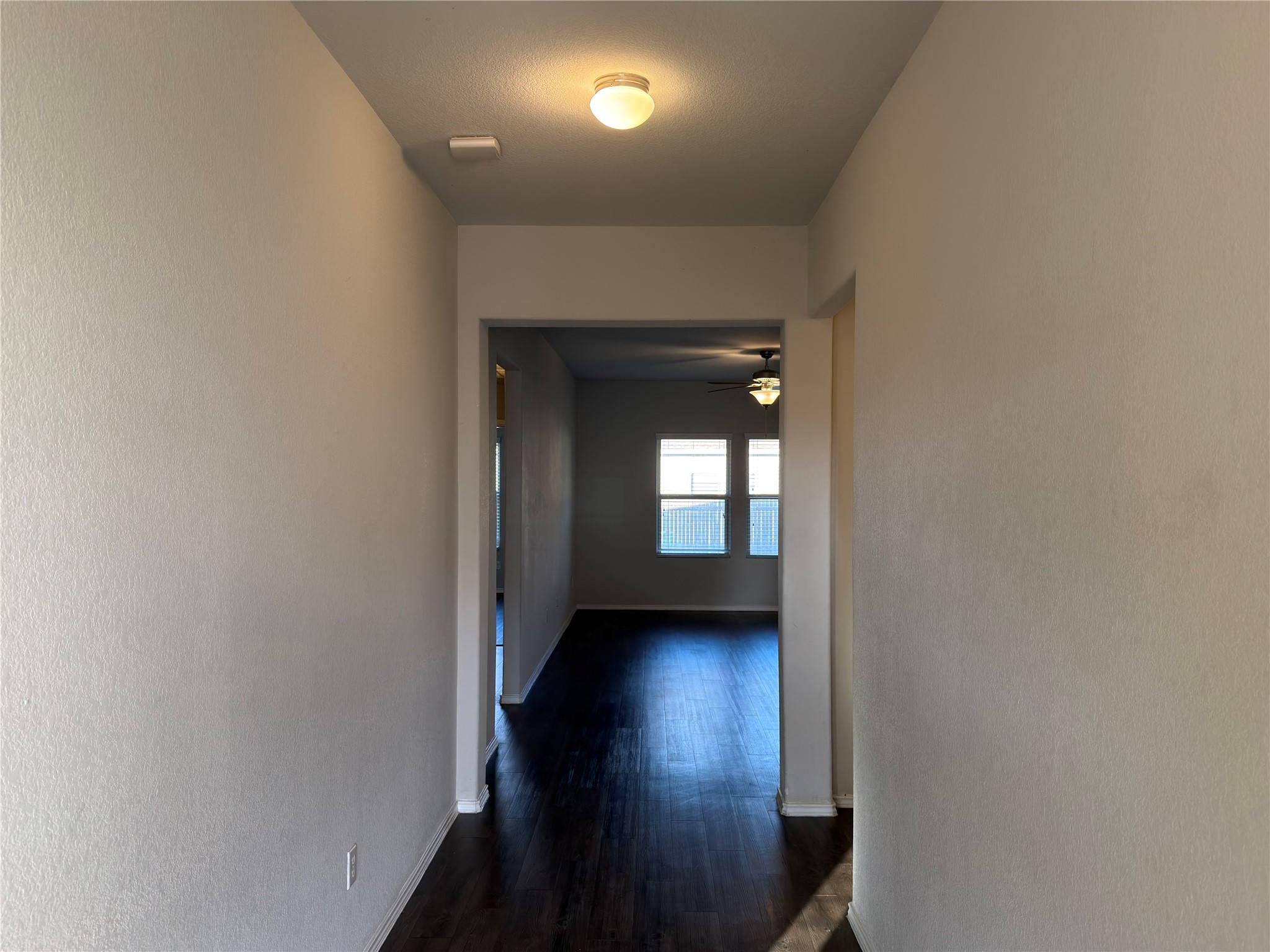 21700 Urraca Lane Pflugerville, TX 78660 - Photo 19 of 40 Hallway featuring dark wood finished floors and a textured wall