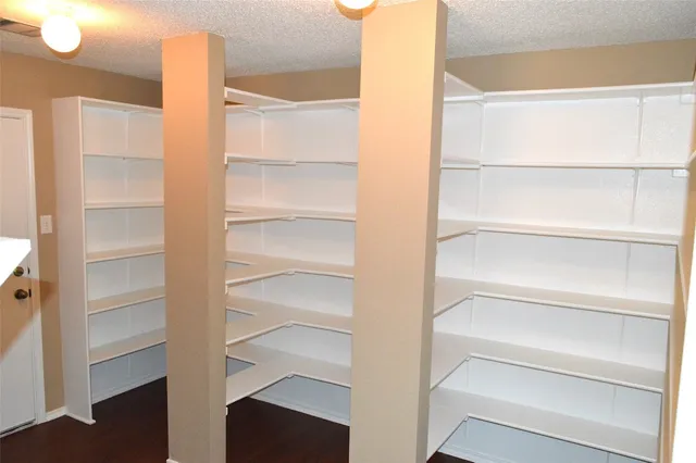 a view of walk in closet with empty racks