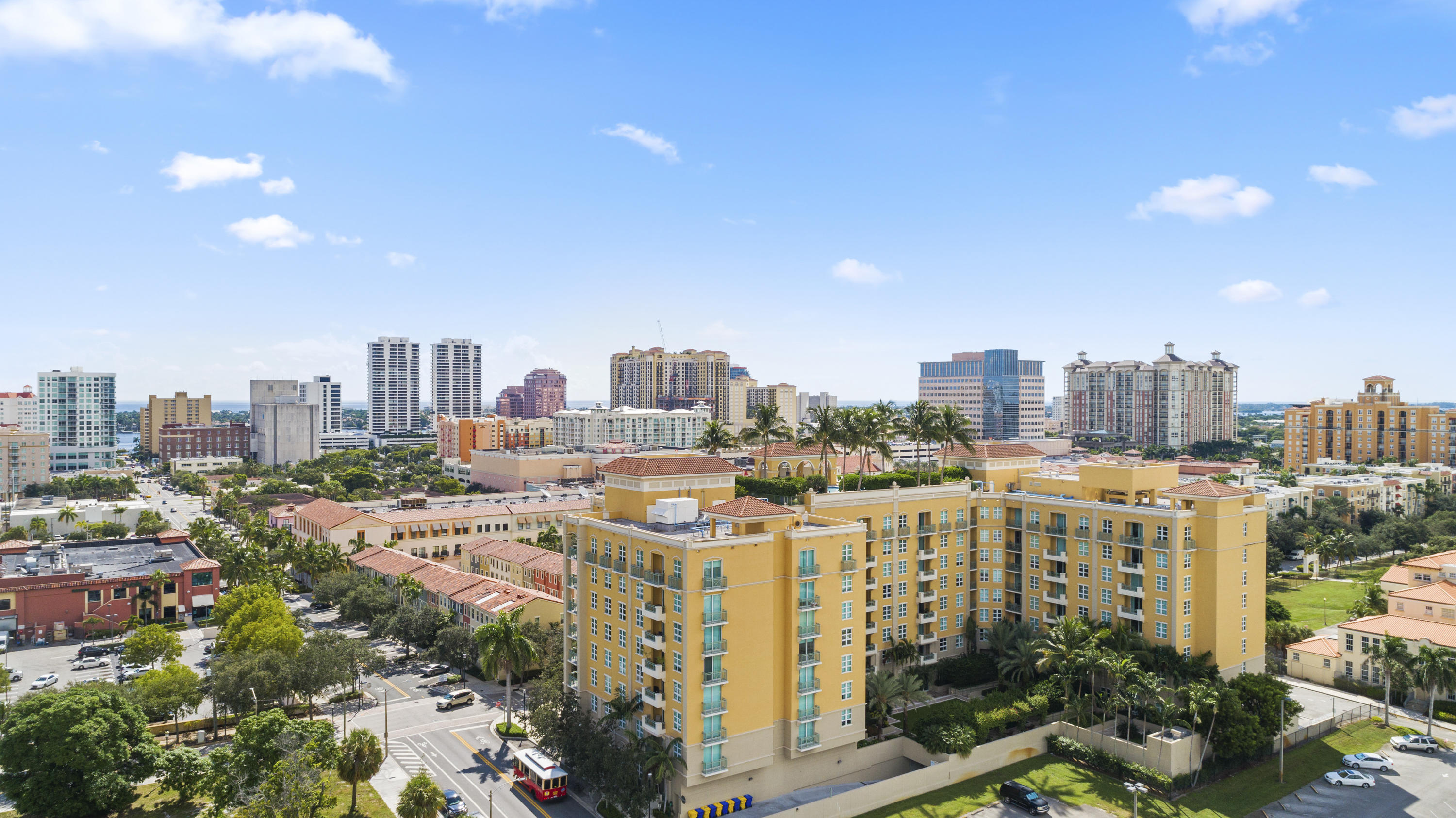 a view of a city with tall buildings