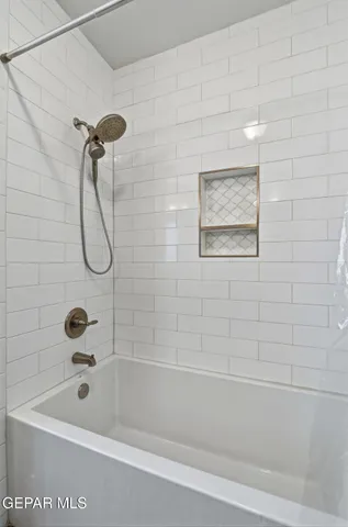 a bathroom with a shower and a bathtub