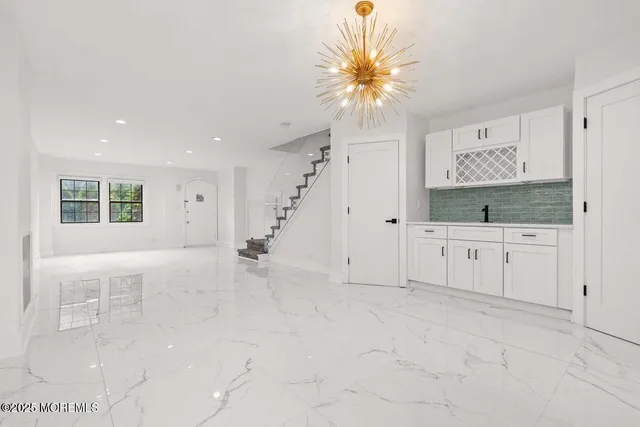 a view of a livingroom with a chandelier