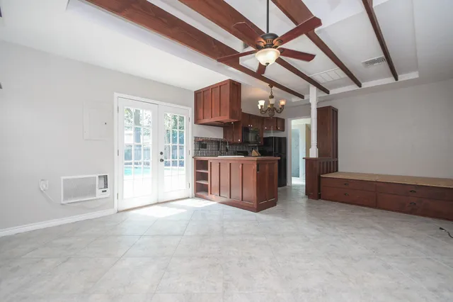a large room with cabinets