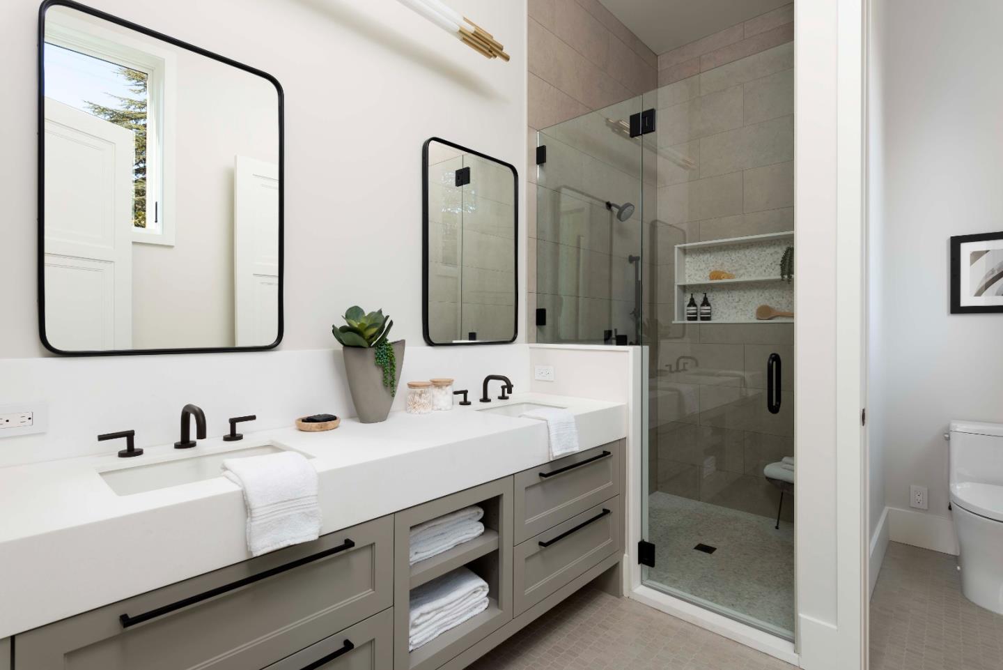 60 Shearer Drive Atherton, CA 94027 - Photo 20 of 39 a bathroom with a double vanity sink mirror and shower