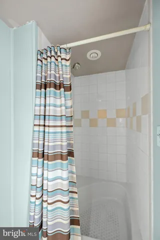 a bathroom with a shower and a sink