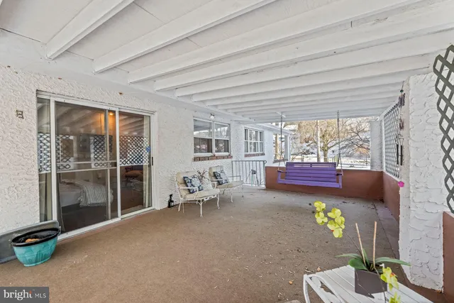 a building outdoor space with a sitting space