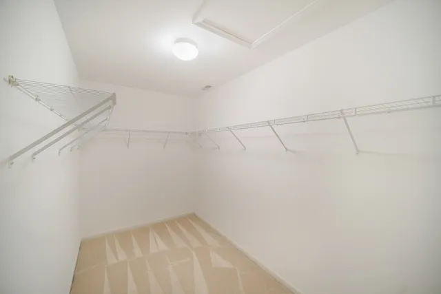 a view of a room with racks on the wall