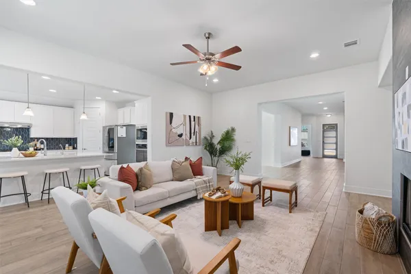 a living room with furniture