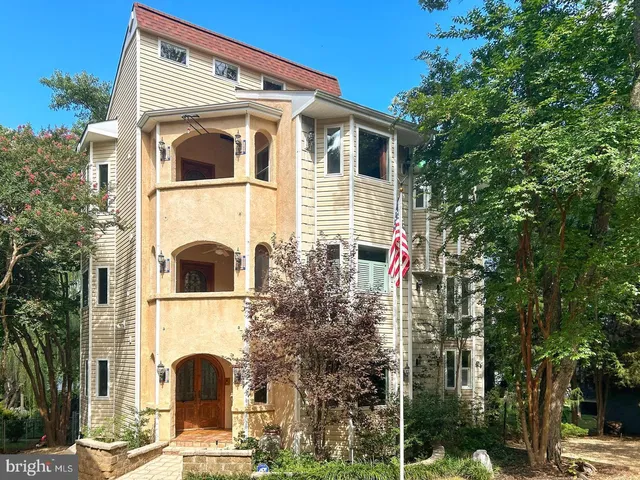 a front view of a house with plants and trees