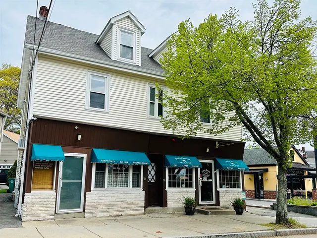 a front view of a house with a tree